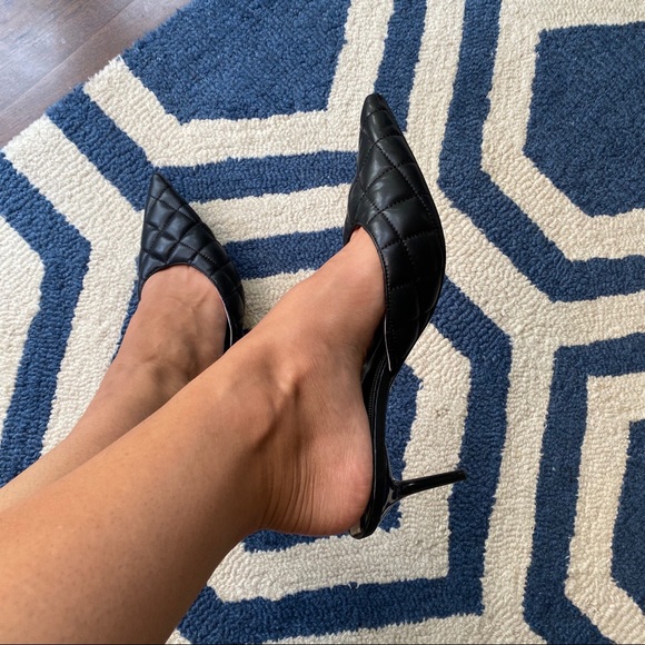 🖤 ZARA QUILTED POINTED TOE OPEN HEEL FAUX LEATHER HEELS! - Picture 2 of 11